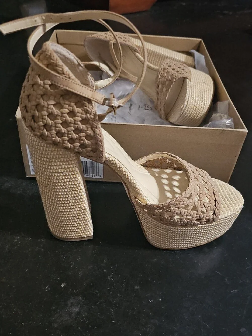 Tall Jessica Simpson Tan Woven Raffia Platform Sandals